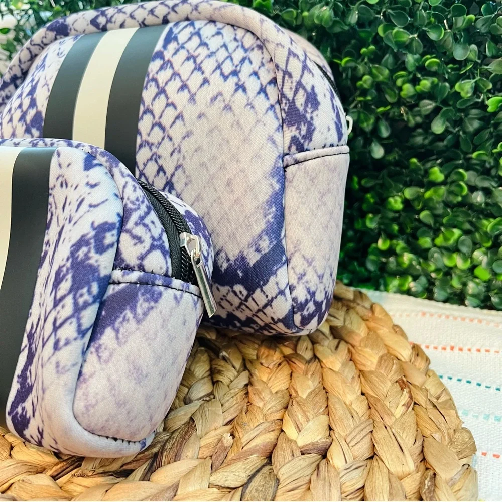 New Set of 2 Cosmetic Make-Up Toiletry Bags Willow + Alder Neoprene Snake Print